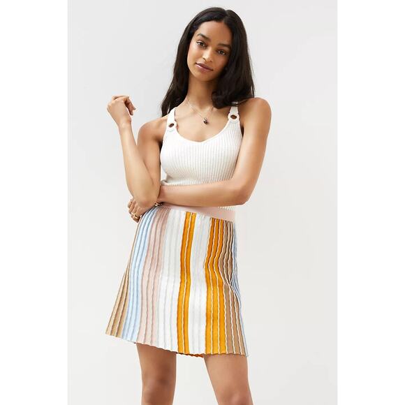 Eva Franco Pleated Knit Metallic Pastel Stripe Mini Skirt Size Large - Picture 1 of 12